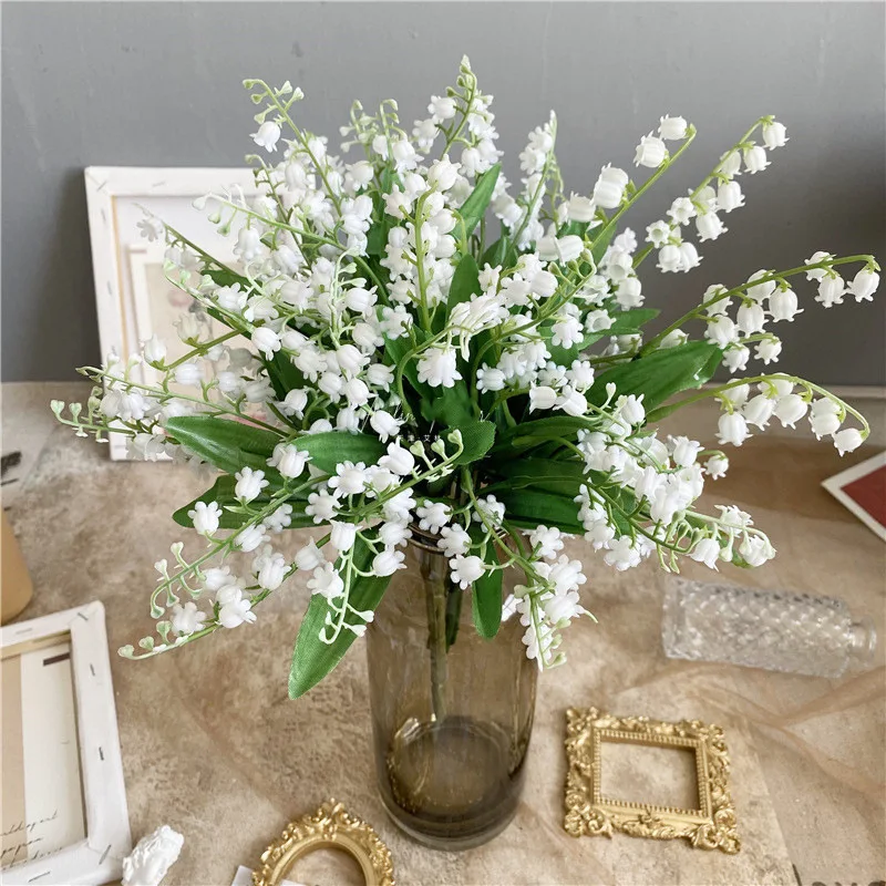 

5Pcs/10Pcs Artificial Lily of The Valley Faux Flower Bell Orchid Wedding Bouquet Wind Chime Orchid for Home Garden Wedding Decor