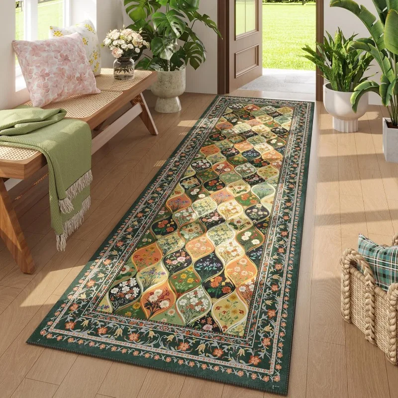 Retro Persian Living Room Carpet Floral Geometric Bedroom Runner Rug Foldable Machine Washable  Anti-slip Cloakroom Mat 러그 Tapis