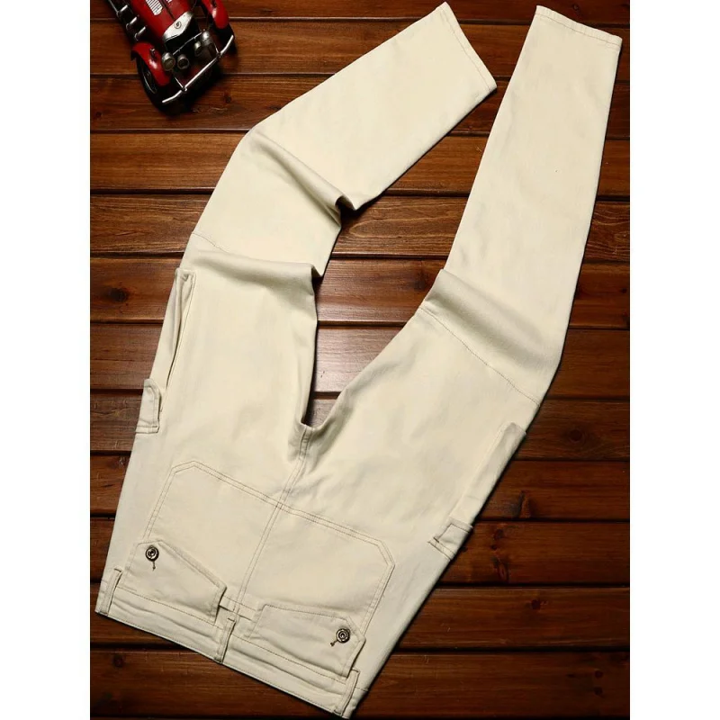 High end trendy jeans for men with multiple pockets slim fit straight leg elastic fashion elastic casual trendy motorcycle pants 4