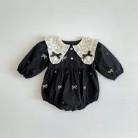 Spring New Lace Collar Baby Romper Infant Black Flower Bodysuit Girls Cotton Jumpsuit Clothes
