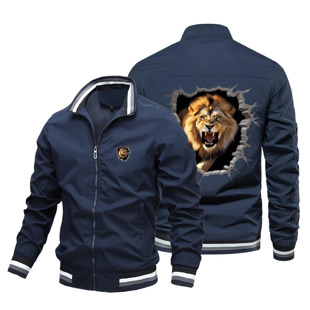 

Men's Standing Collar New Baseball Jacket Coat Clothing Oversized Lion Pattern Printed Jacket Men's Clothing Aviator Jacket