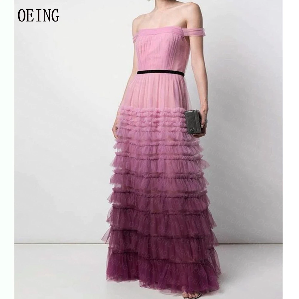 

OEING Elegant Sweetheart Strapless Prom Evening Gown Ruffles Floor Length Belt Vestidos De Fiesta Women Off the Shoulder Dresses