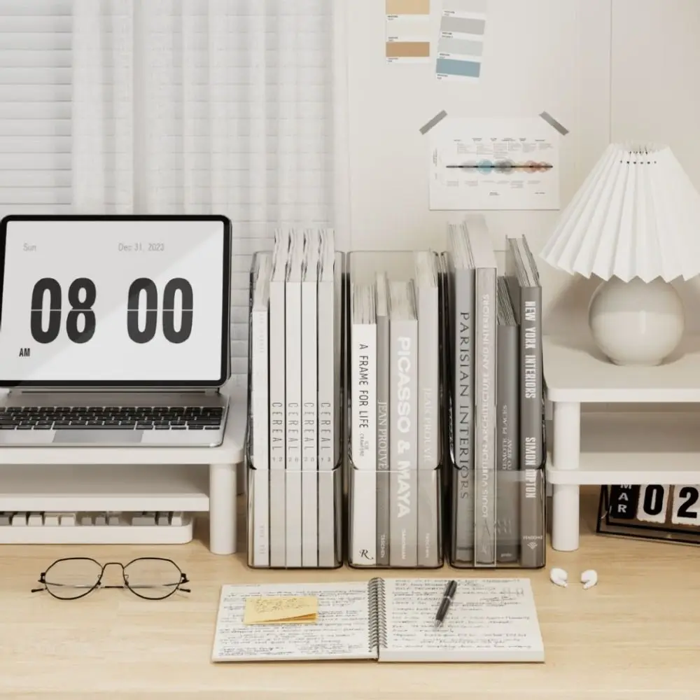 Clear Desk Organizer: Slim Vertical File Folder and Paper Tray Storage Solution