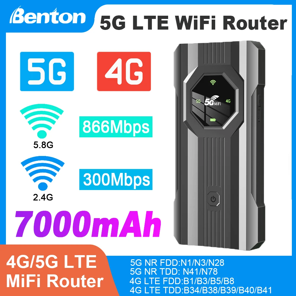 

Wholesale Benton Portable 5G LTE WiFi Router 4G 5G MiFi Pocket Router Dual Band 2.4GHz 5.4GHz WiFi Hotspot Wireless WiFi Modem