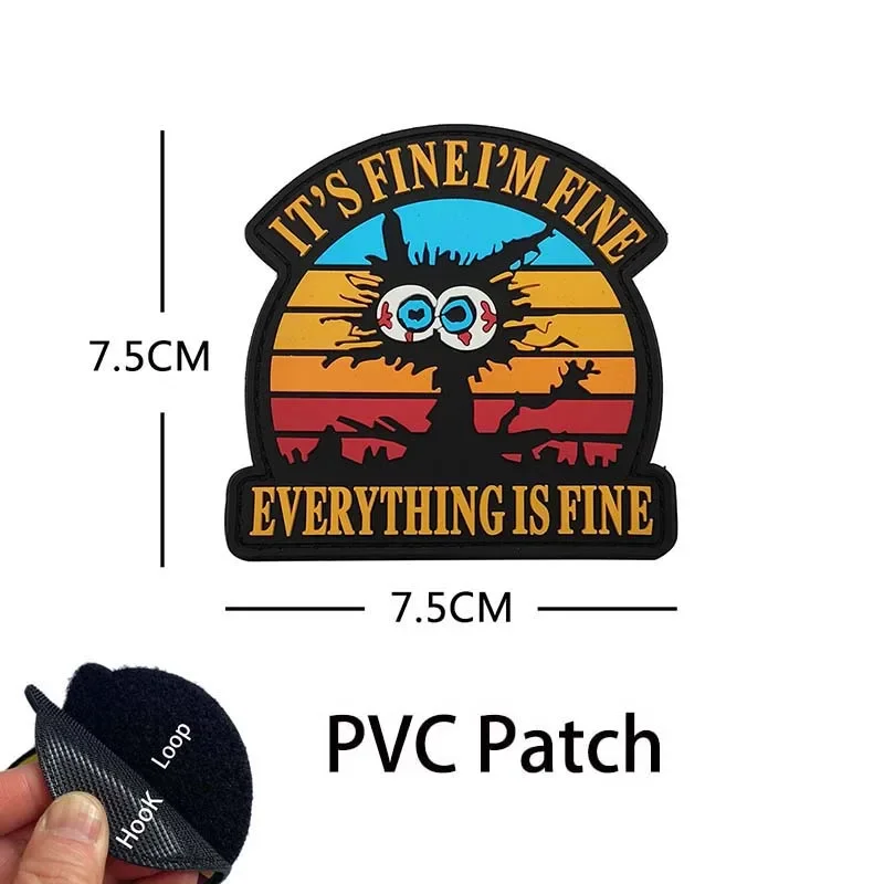 �This Is Fine Meme Funny Dog“, gestickte Applikationsabzeichen für Katzen, taktischer PVC-Aufnäher mit Klettverschluss am Rucksack – Detail 11
