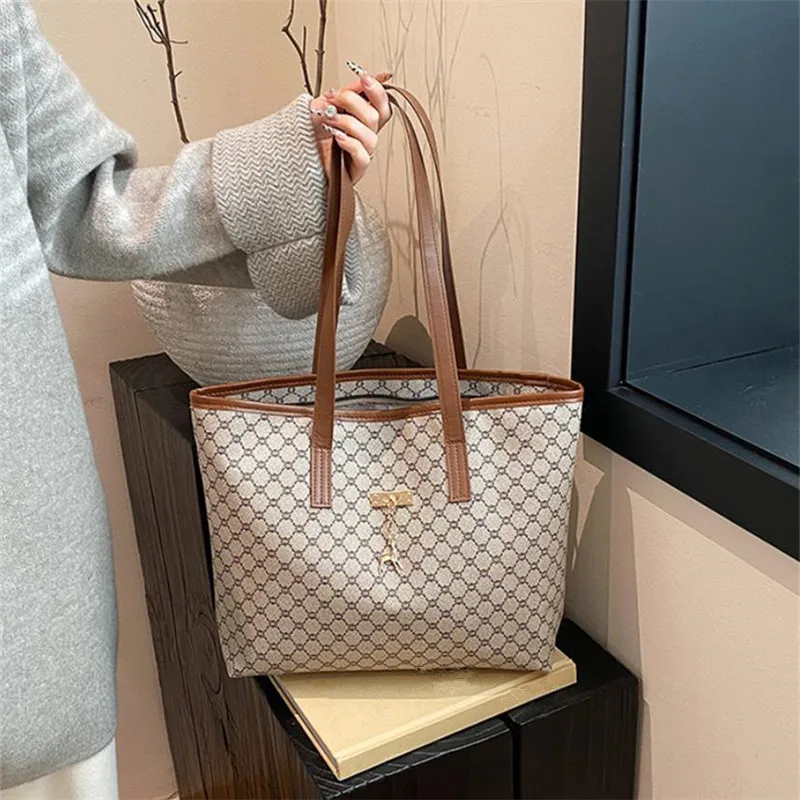 Classic Women Tote Bag, Synthetic Leather Geometric Design for Women Handbag Shoulder Bag, Large Capacity Shopping Travel Bag