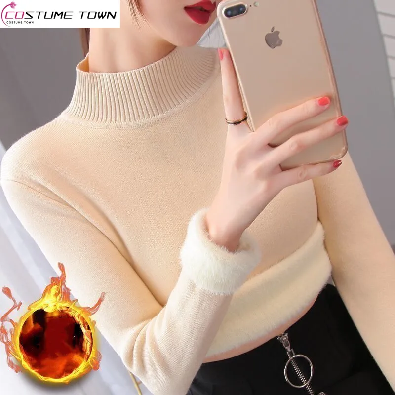 

2023 Autumn/Winter New Fashion Half High Collar Inner Thickened Sweater Women's One Piece Velvet Knitting Fashion