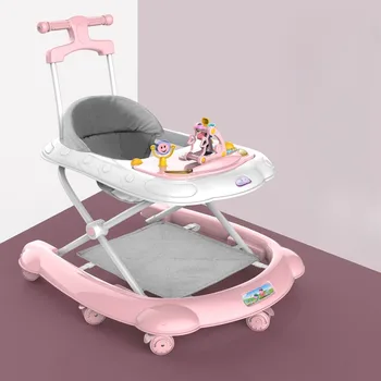 2 in 1 Baby Walker with Music & Light Spinning Toy Dining Tray Safety Brake Floor Mats Push Handle Baby Push Walker Anti-slip 1