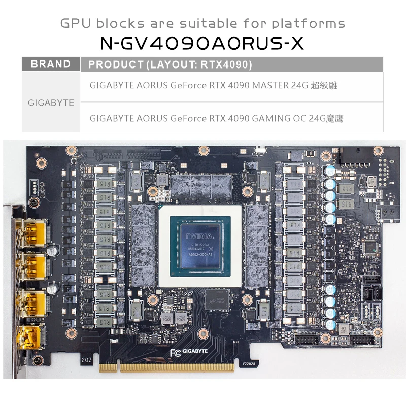 Bykski N-GV4090AORUS-X GPU Block untuk GIGABYTE AORUS RTX 4090