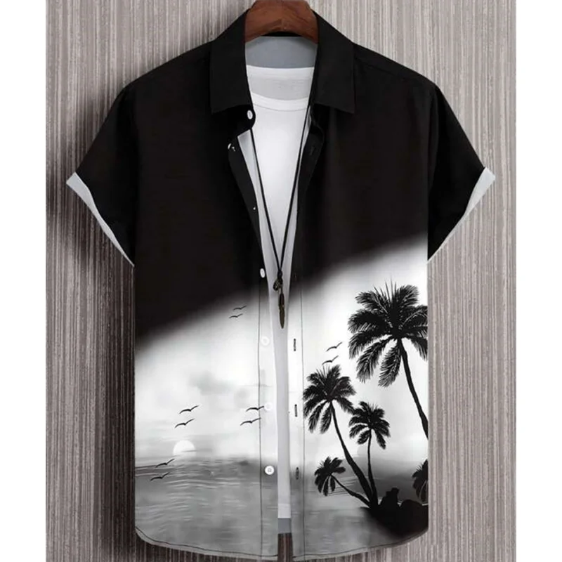 

Hawaiian men's shirt, loose oversized sports shirt, 3D downgraded print, high-quality clothing for beach parties