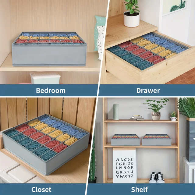 Boîte de rangement en tissu avec 24 compartiments, 1 pièce, organisateur pliable et empilable pour chaussettes, cravates, sous-vêtements, séparateur de tiroir peu encombrant 3