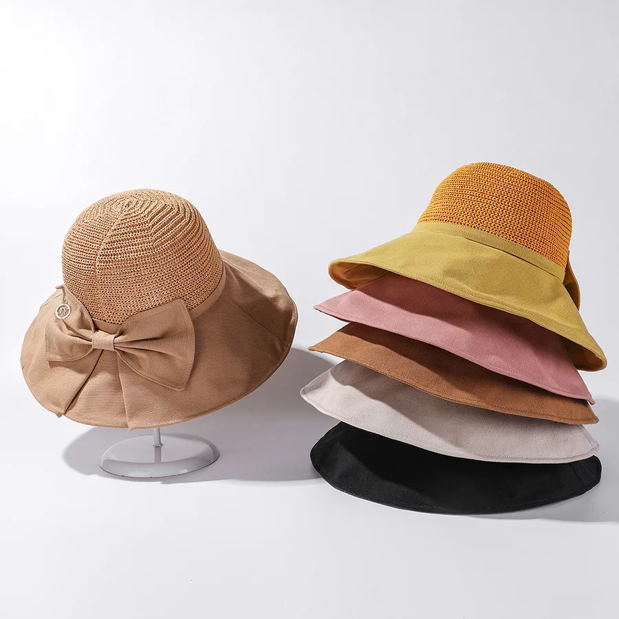 female bucket hat COKK Summer Hats For Women Sun Hat Ladies Big Wide Brim Fashion Breathable Linen Top Cloth Fisherman Hat Female Gorro Bob Cap blue bucket hat