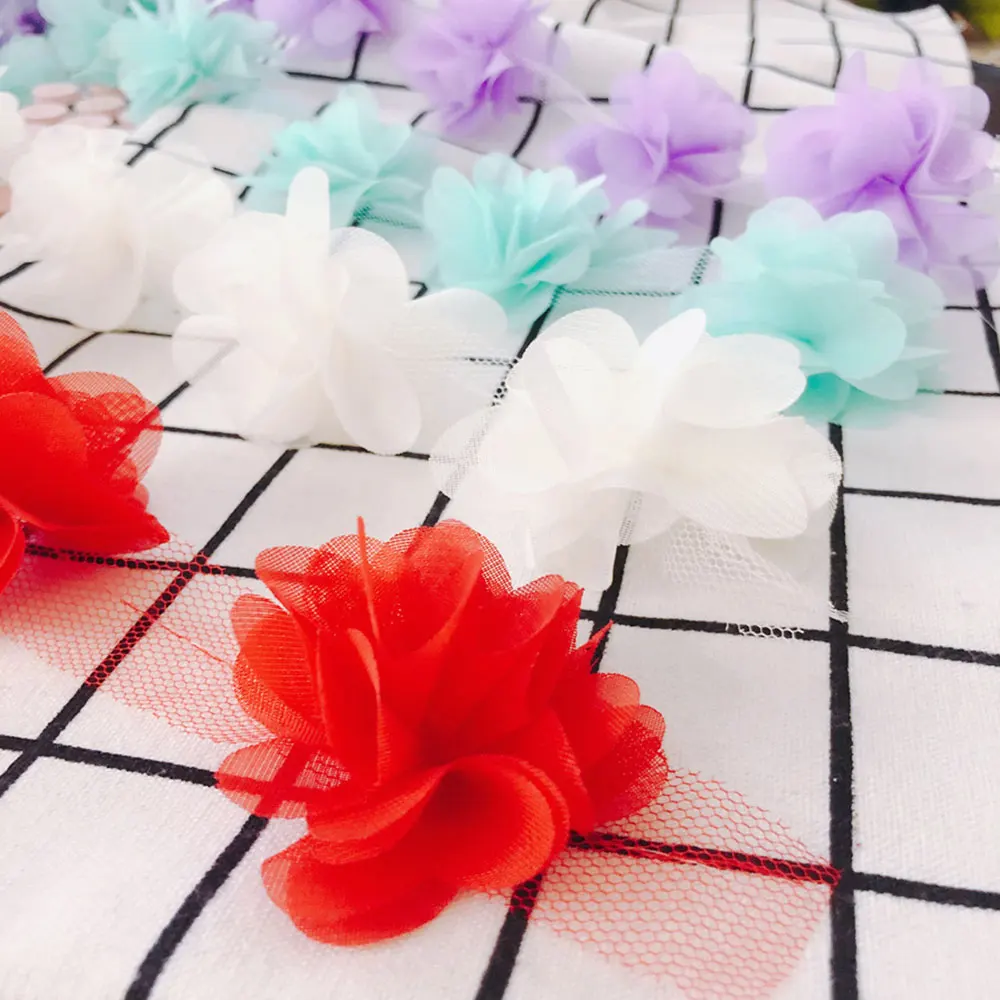 2 Yards 5.5cm Wide 3D Chiffon Flower Lace Trim Ribbon Hair Band Fabric Applique Decor Handmade DIY Clothing Sewing Accessories