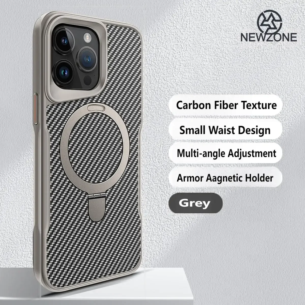 Sleek Magnetic Carbon Fiber Pattern Phone Case with Aluminum Alloy Stand