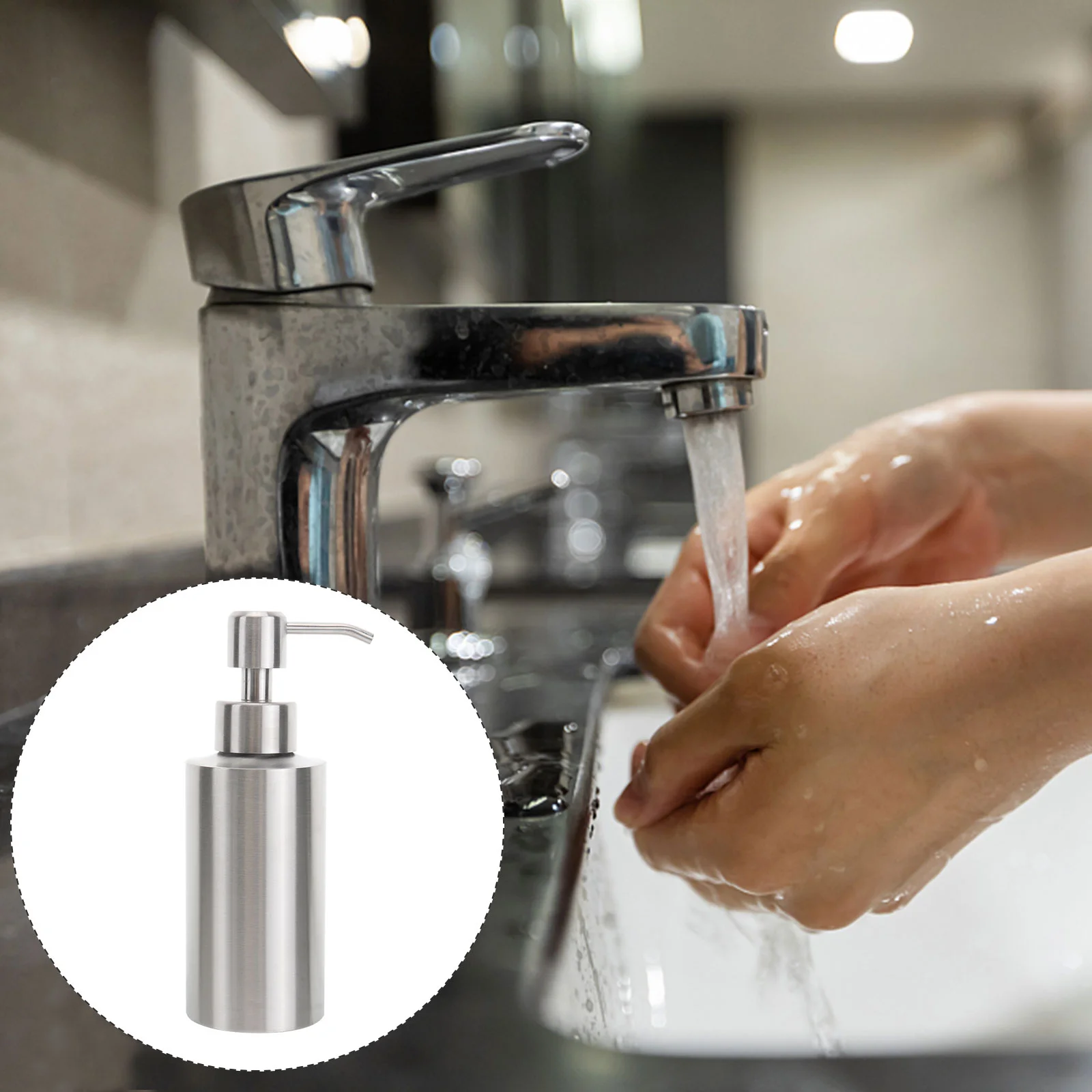 

304 Stainless Steel Soap Dispenser Soap and Liquid Dispenser Countertop Lotion Dispenser Liquid Bottle Hand Wash Pump - 10x57cm