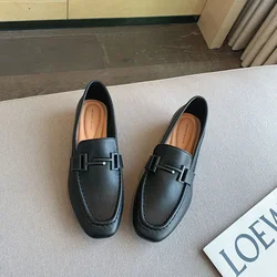 Women's Autumn Leather Loafers - Elegant Flat Shoes - 35 (Black)