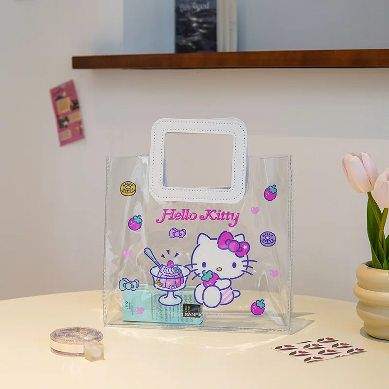 

Sanrio Hello Kitty Anima Kawaii Gift Bag Cute Sweet Kuromi Cartoon Transparent Pvc Present Birthday Present Handbag Makeup Bag