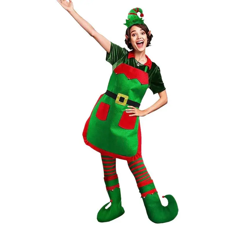 

Рождественский костюм эльфа для косплея, зеленый, розовый костюм для женщин, наряд, рождественское, карнавальное, праздничное, нарядное платье, Новогодняя одежда для взрослых