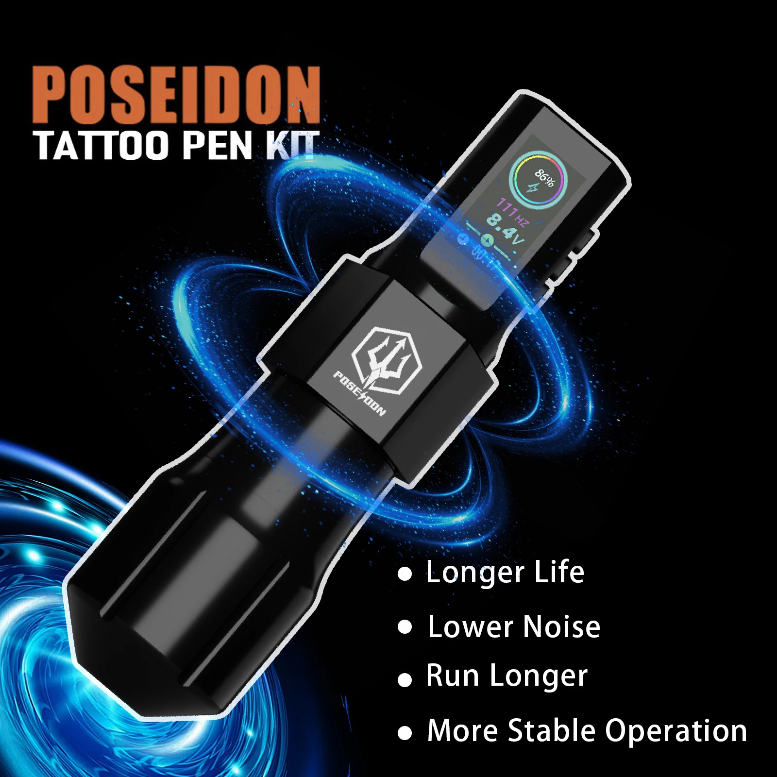 Tattoo Kit POSEIDON New Cool Tattoo Pen Kit For Permanent Makeup Tattoo Machine Kit Wireless Tattoo Power Supply Tattoo Gun Kit 6
