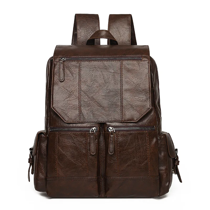 Vintage Large Capacity Men's Backpack Fashion PU Leather Man Travel Backpack Multifunction Laptop Bag High Quality School Bag