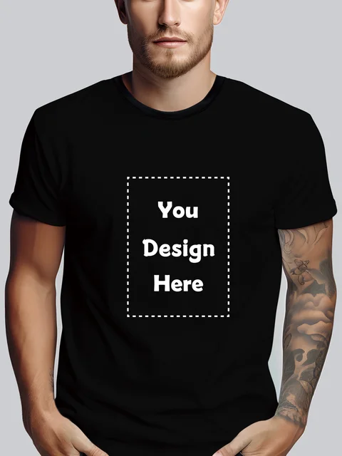 Men's personalized T-shirt with the words you design here printed on it