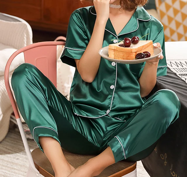 

Шелковая пижама с коротким рукавом, весна-лето, женские летние Пижамные комплекты, атласная пижама, одежда для сна, пижама, комплект одежды для сна 3XL, 4XL, 5XL, 85 кг