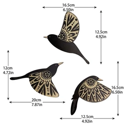 Set of 3 Wooden Black Bird Wall Art - Vintage Gothic Decor for Home and Garden Spaces (C)