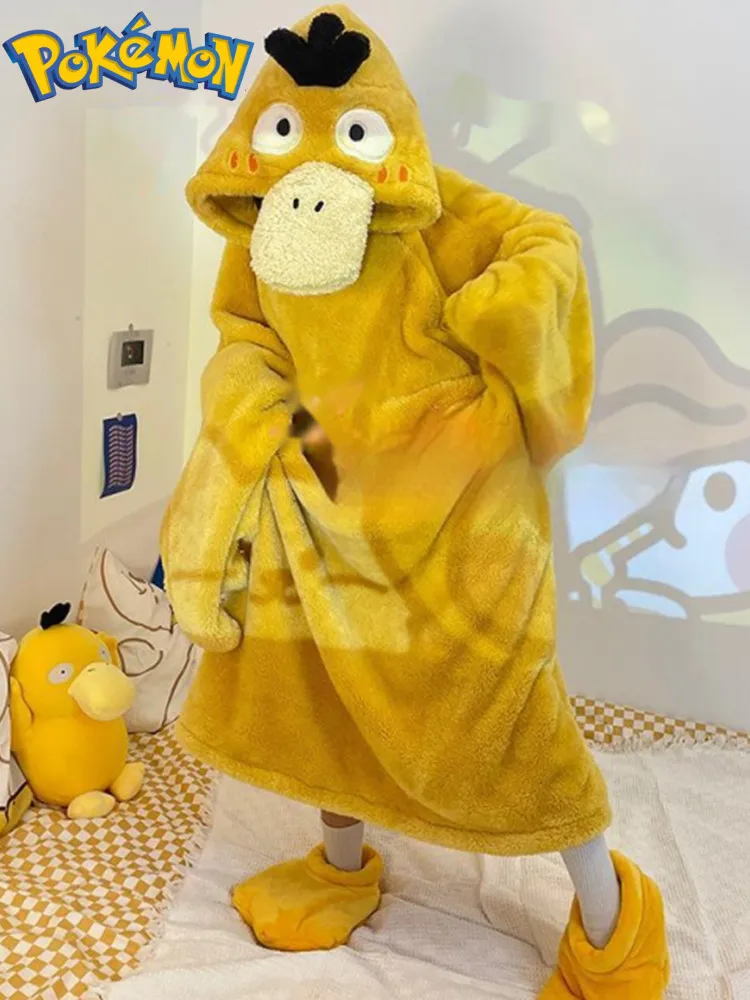 

Pokemon Psyduck Plush Pajamas Cartoon Coral Velvet Winter Thickened Night Robe Anime Cosplay Costume Housewear Christmas Gifts