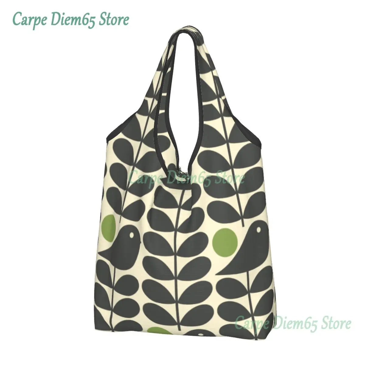 

Custom Orla Kiely Dark Color Shopping Bags Women Portable Big Groceries Scandinavian Flower Scandi Retro Shopper Tote Bags