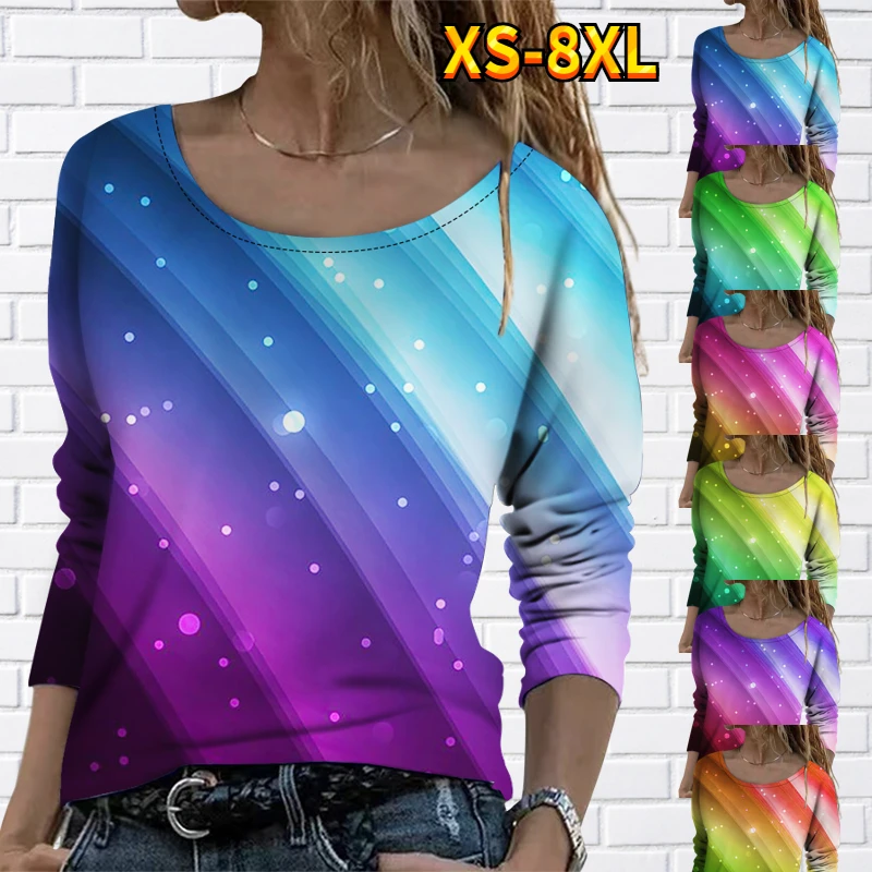 

Spring Autumn Loose Tops New Design Printing T-shirt Everyday Slim Pullover Women's Street Temperament Round Neck Long Sleeve