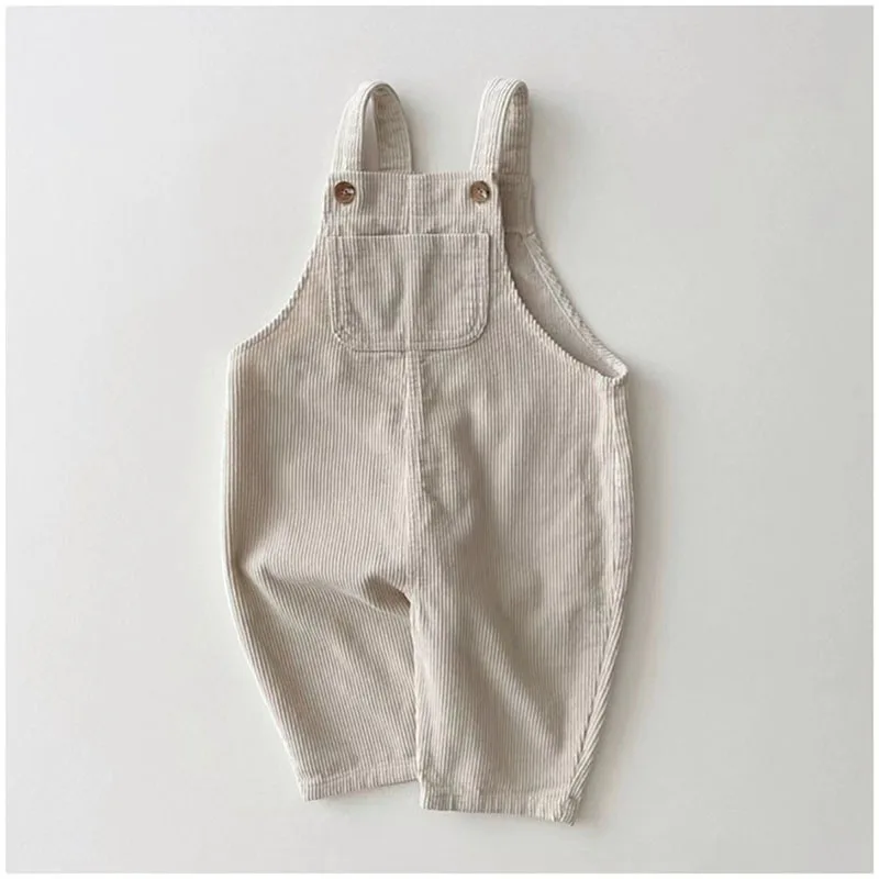 New Autumn Baby Boy Solid Casual Overalls Girls Children Floral Suspenders Jumpsuit Kid Loose Cotton Denim Pants Infant Trouser 3