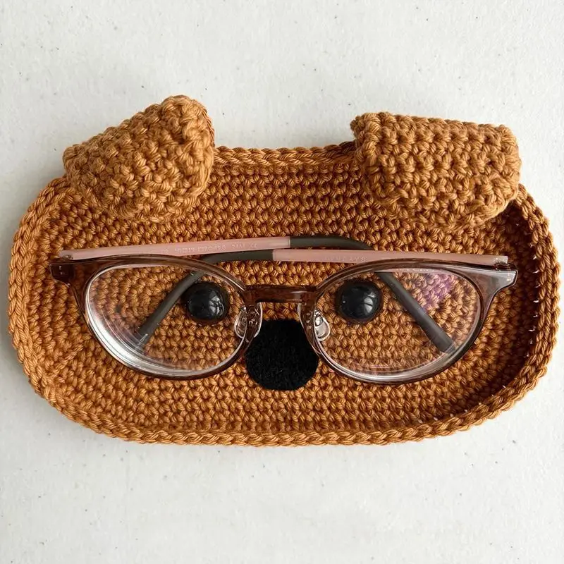 1PC Handmade Crochet Animal Series Eyeglasses Storage Box Woolen Knitting Eyeglasses Storage Tray Holiday Gift Material Kit