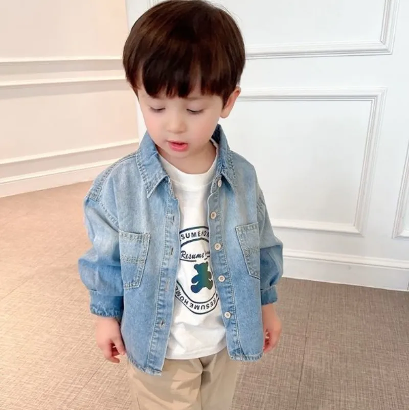 Spring and Autumn Boys' Shirt Long sleeved Coat New Children's Jeans Shirt Baby Casual Loose Top Coat