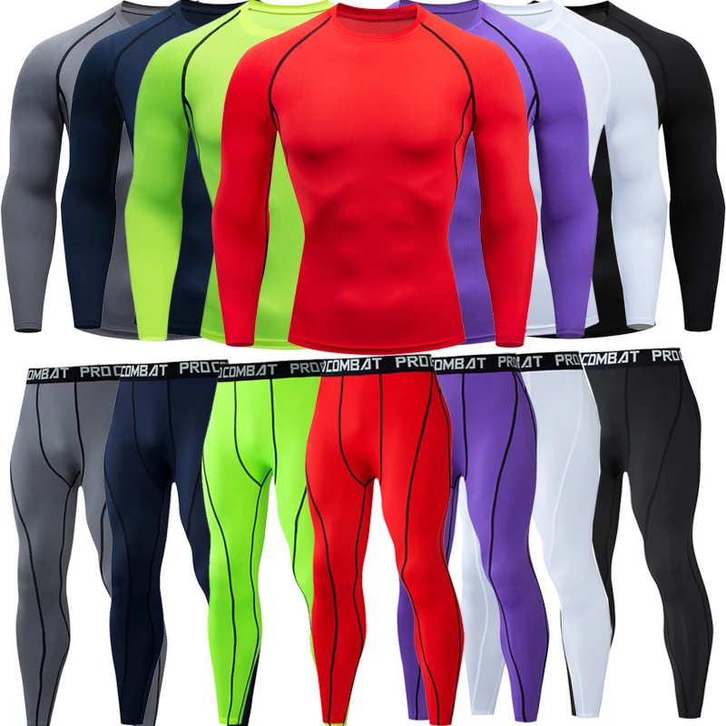 Men's Compression Sportswear Suit Summer GYM Tight Sports Yoga Sets Workout Jogging Fitness Clothing Tracksuit Pants Sporting men compression jogging suit winter thermal underwear sports suits warm men s tracksuit rash guard mma clothing track suit