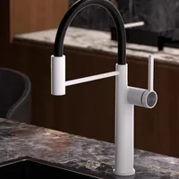 ก๊อกน้ำห้องครัวแบบดึงออกได้ สีโรสโกลด์ขัดเงา ก๊อกน้ำอ่างล้างจานสีดำทองเหลือง ก๊อกน้ำอ่างล้างจานทองเหลือง หัวก๊อกหมุนได้ ก๊อกผสมน้ำร้อนน้ำเย็น 4