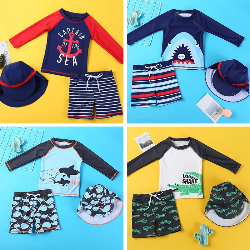 Children's Split Bathing Suit Toddler Boys 3PCS Cute Cartoon Pattern Short Sleeve Swimming Set 1-12Years Kids Beach Wear kids swimsuits