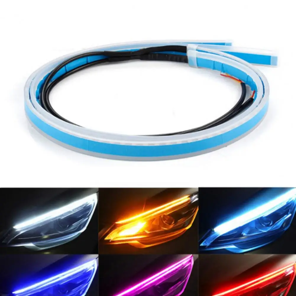 

2Pcs Headlamp Light Guide Strip Scan Two-Color LED Running Water Light Car Decorative Light Streamer Turn Signal Light