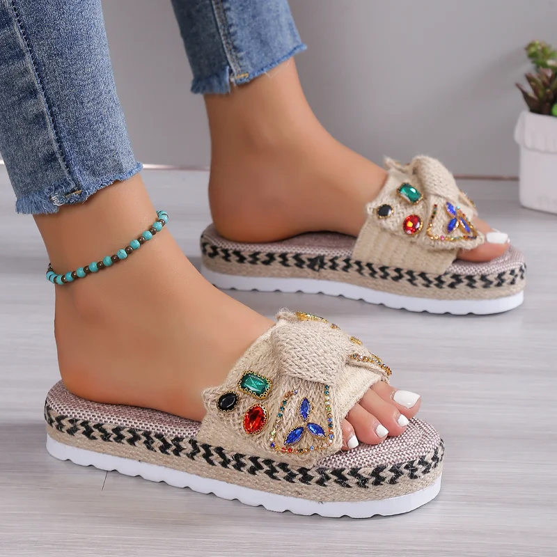2023 New Women's Slippers Platform Summer Shoes for Women New Beach Casual Heeled Sandals Bohemian Handmade Ladies