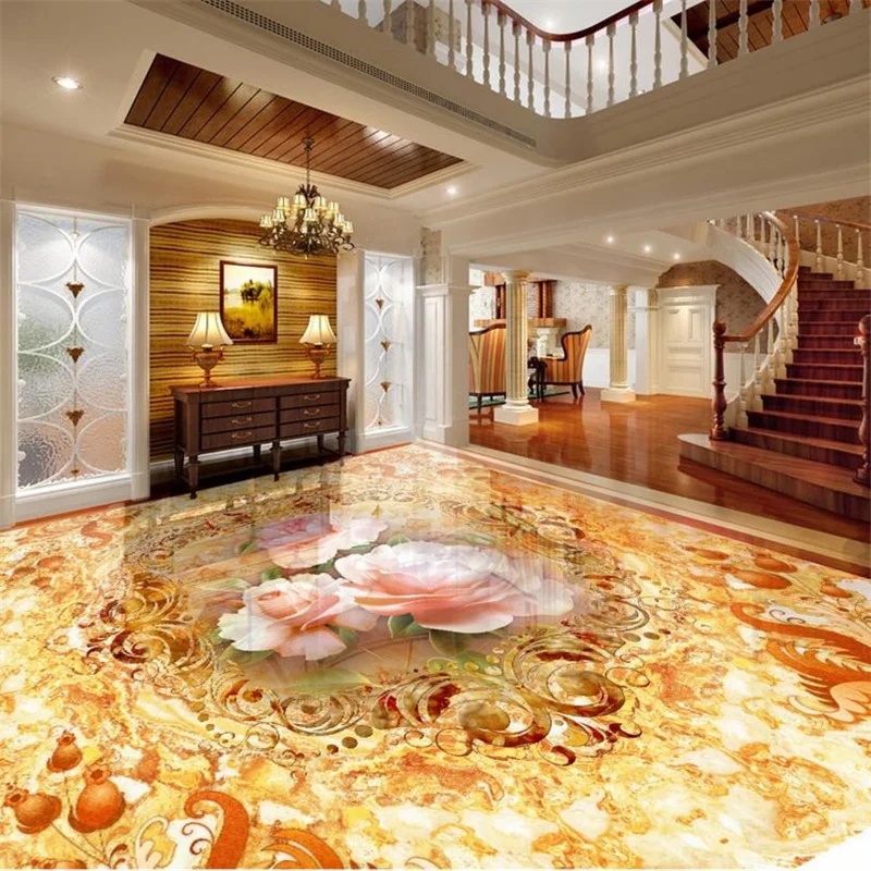High Quality 3d Floor Marble Custom Romantic Flower 3d Floor Tiles Wear