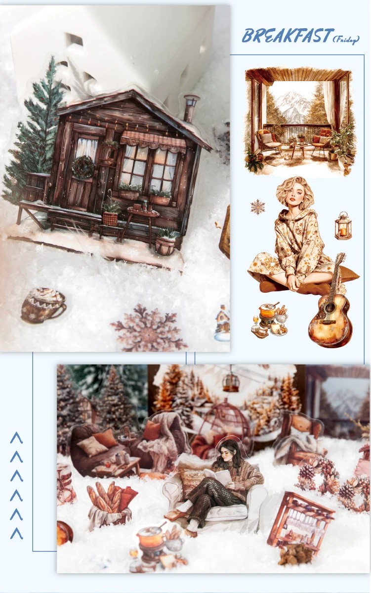 Journal GO 30 Stück Warm Moments Sticker Pack PET Diorama Journal Material Winter Mädchen Collage Dekor Themed Kreatives Briefpapier – Detail 10