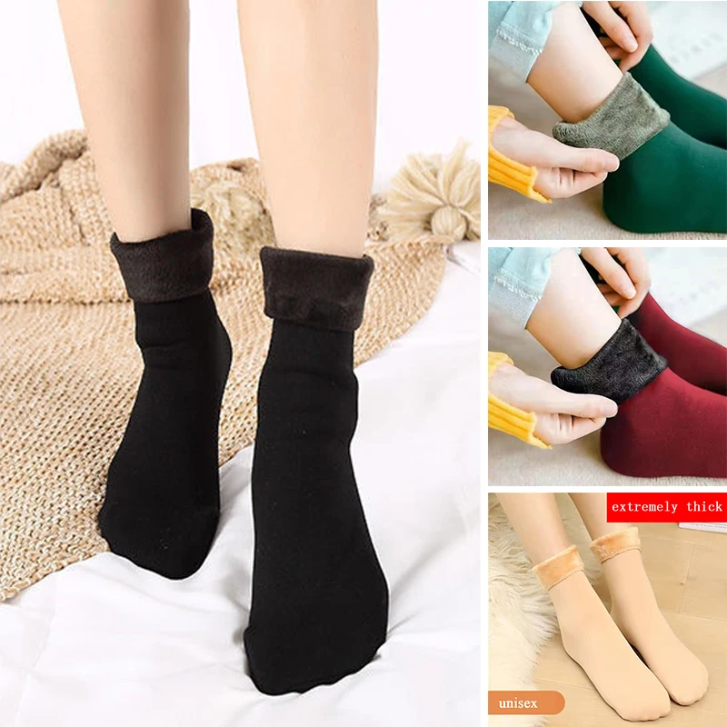 

Faux Wool Cashmere Home Snow Boots Floor Sock Women Winter Warm Thicken Thermal Socks 1Pair Soft Casual Solid Color Fleece Socks