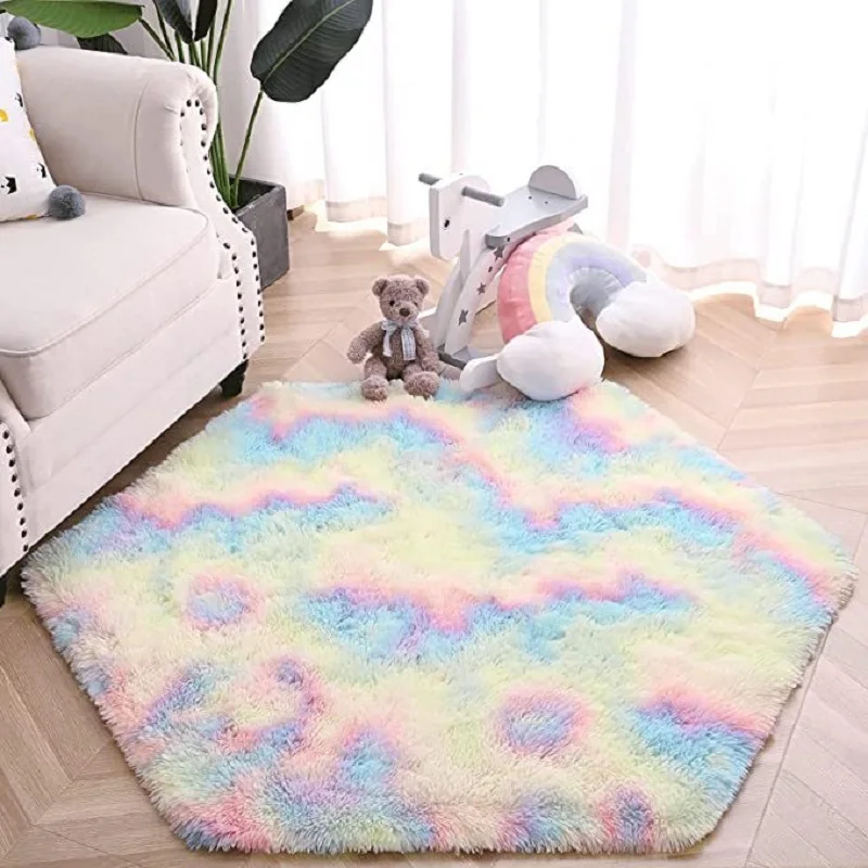 

120x140 см Пушистый Радужный Шестигранный Коврик шестигранный принцесса тент коврик детский игровой коврик для лазания мягкая фотография в спальне