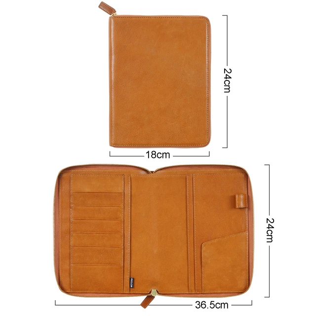 Moterm Genuine Pebbled Grain Leather A6 Zip Cover with Back Pocket