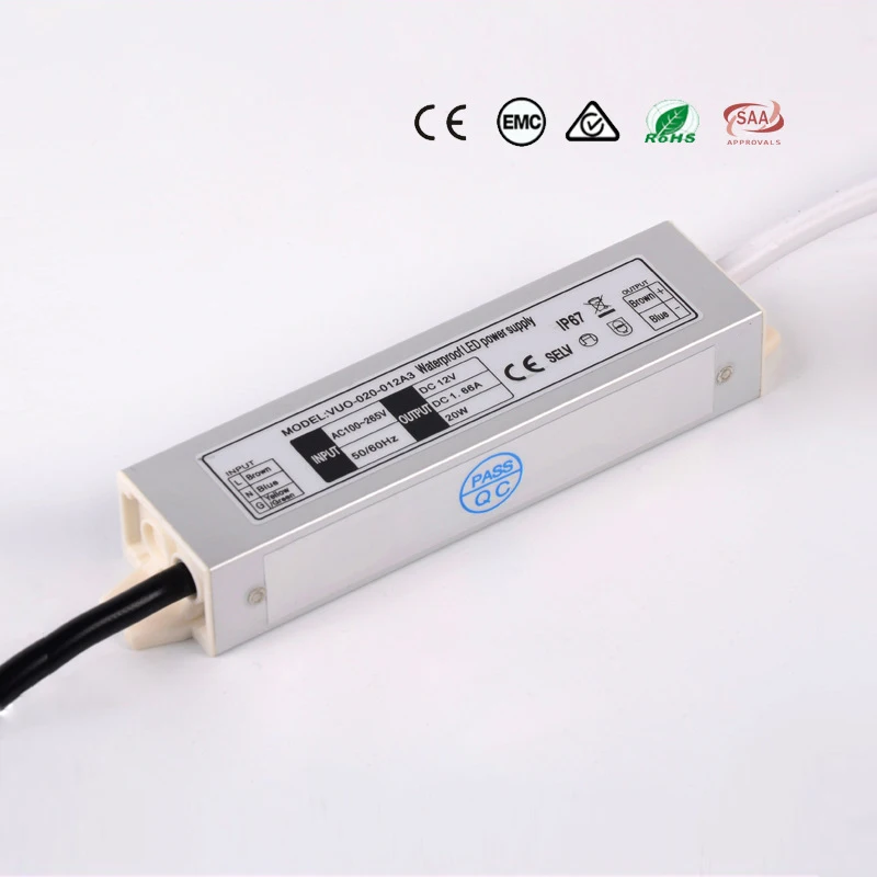 Waterproof LED Power Supply Transformer - 220V to 12V, 10W to 45W, IP67 Rated