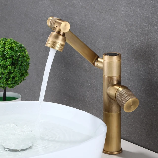 โบราณก๊อกน้ําห้องน้ําอัจฉริยะดิจิตอลจอแสดงผล LED ก๊อกน้ําอ่างล้างหน้าร้อนและเย็นห้องน้ําทองเหลืองอ่างล้างหน้า Vanity ก๊อกน้ํา 4