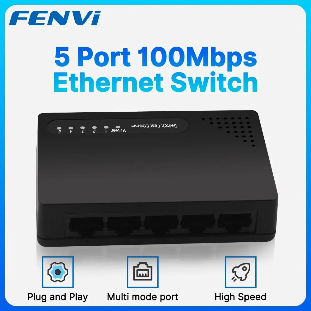 FENVI 미니 네트워크 스위치, 이더넷 네트워크 스위치, RJ45 허브 인터넷 스플리터, 이더넷 스마트 스위치, 플러그 앤 플레이, 5 포트, 100Mbps