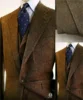 Regular Brown Mens Suits Slim Fit Herringbone Tweed Wool Blend Check Wedding Tuxedos Classic 3 Pieces Trajes De Hombre Blazer 4