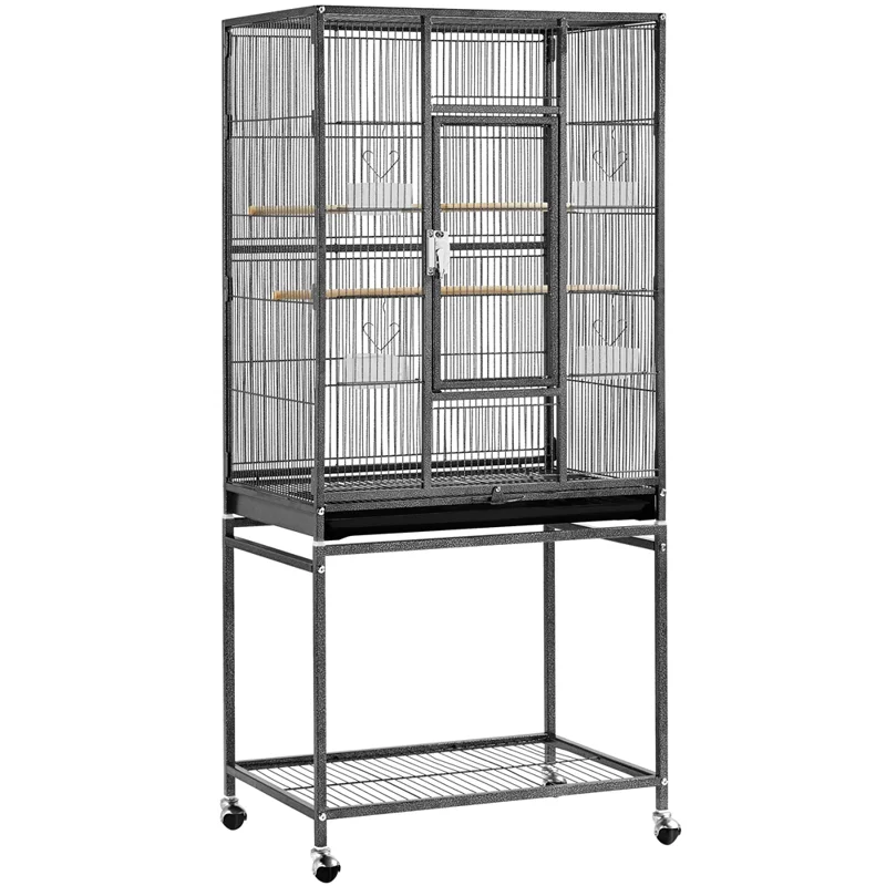 

54"H Large Rolling Metal Pet Cage for Birds or Small Animal, Black