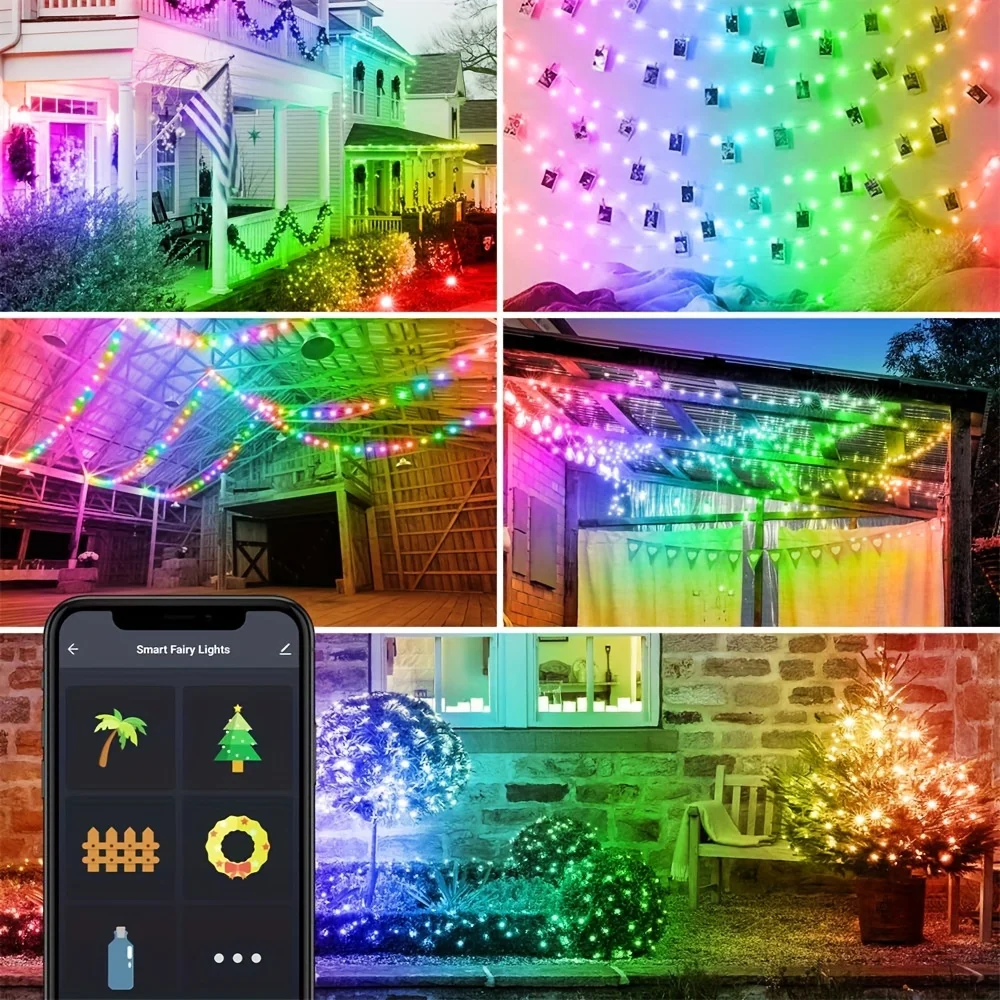 Hello Fairy 앱 리모컨 LED 글로브 램프 스트링 램프, RGB BLE 5.0 야외 IP65 램프 스트링, IR 리모컨 미국 플러그 포함, 5M