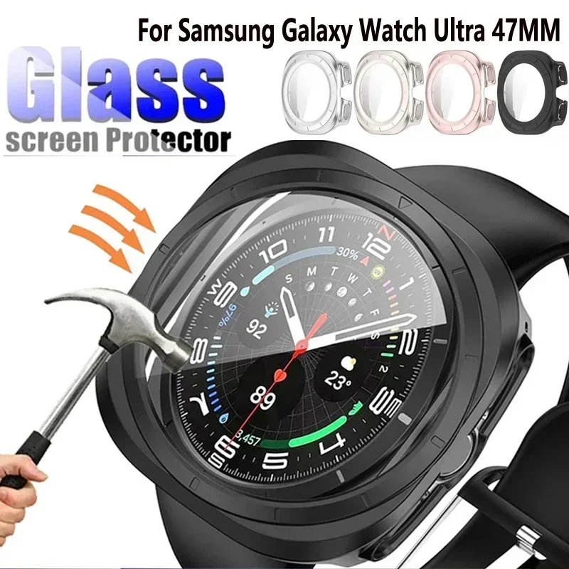 Premium Tempered Glass Waterproof Watch Case Cover - 47mm